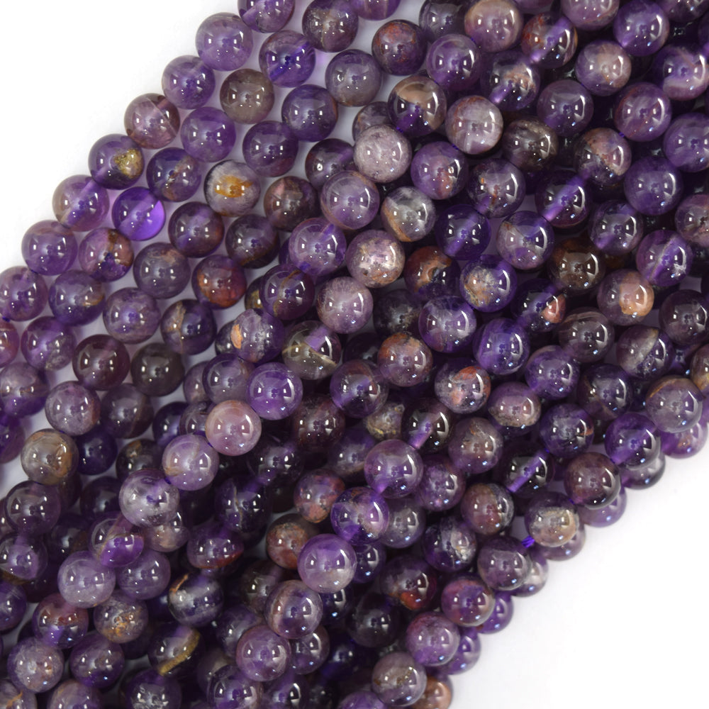 Natural Purple Phantom Amethyst Round Beads 15.5