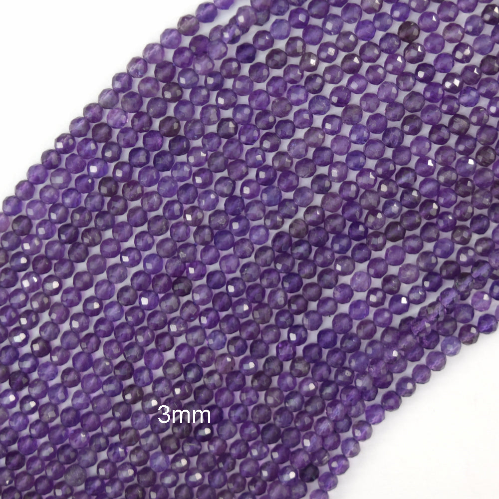 Natural Faceted Purple Amethyst Round Beads 15