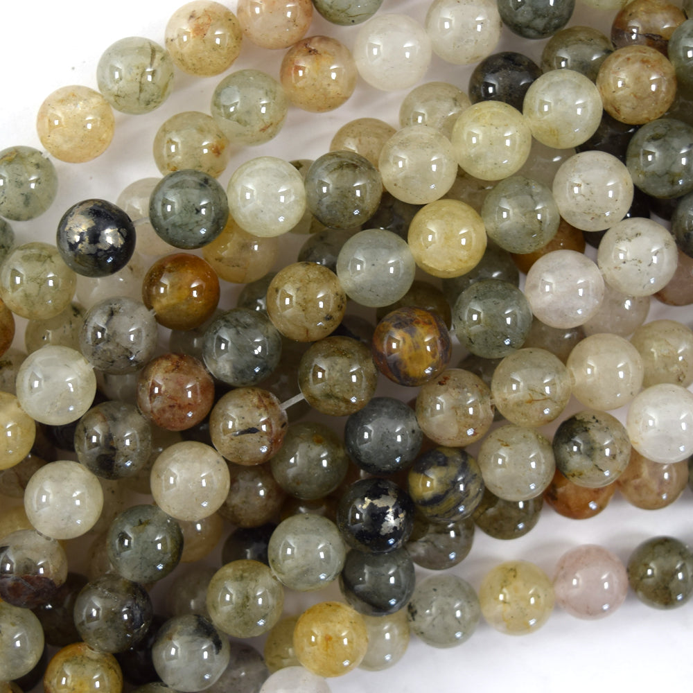 Natural Multicolor Green Phantom Quartz Round Beads 15" Strand 6mm 8mm 10mm S1
