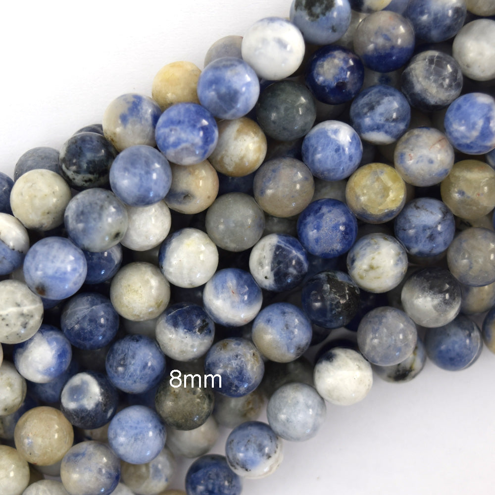 Natural White Blue Sodalite Round Beads Gemstone 15" Strand 4mm 6mm 8mm