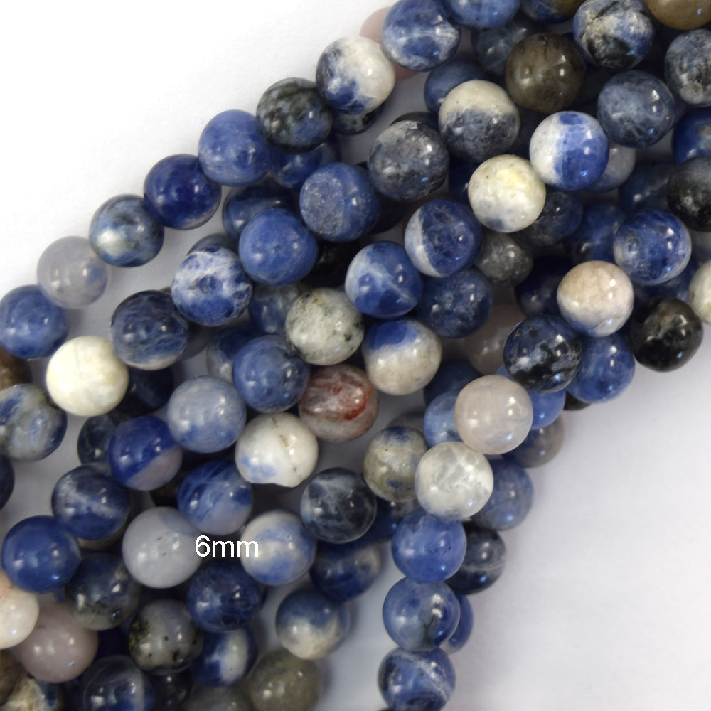 Natural White Blue Sodalite Round Beads Gemstone 15" Strand 4mm 6mm 8mm