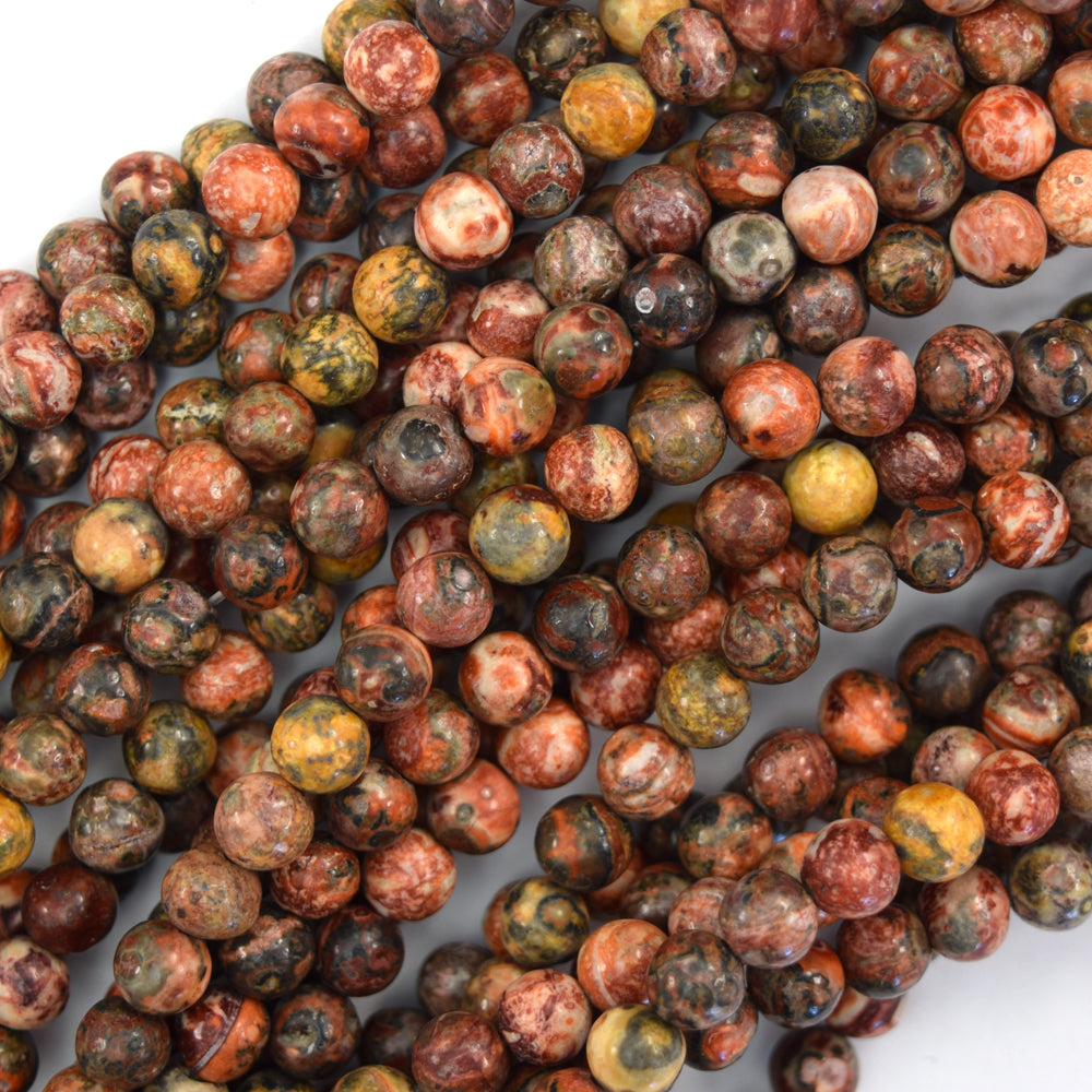 Natural Red Leopard Skin Jasper Round Beads 15" Strand Map 6mm 8mm 10mm