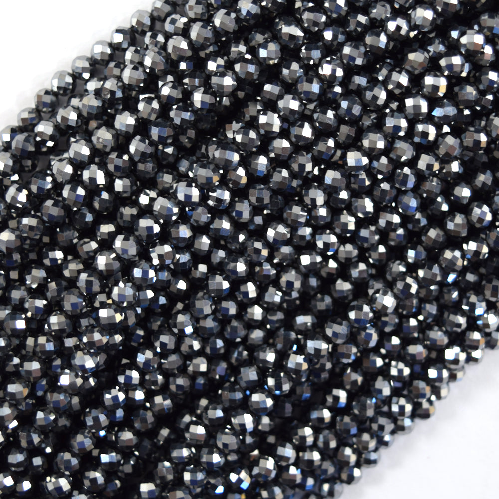 Faceted Silver Terahertz Round Beads Gemstone 15.5" Strand 3mm 4mm