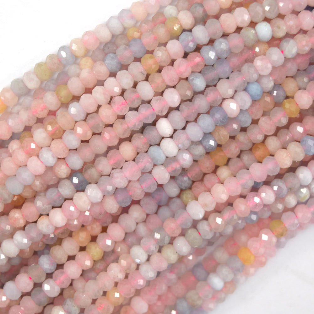 3x4mm natural faceted multicolor morganite rondelle button beads 15.5