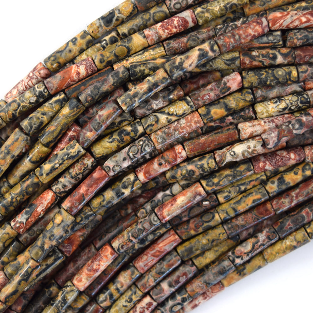 4mm x 13mm Natural Assorted Gemstones Tube Cylinder Beads 15" Strand