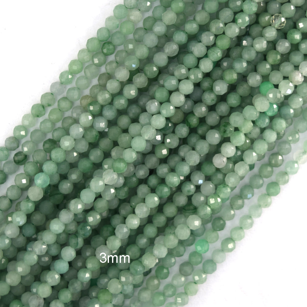 Natural Micro Faceted green Burma Jadeite Jade Round Beads 15.5