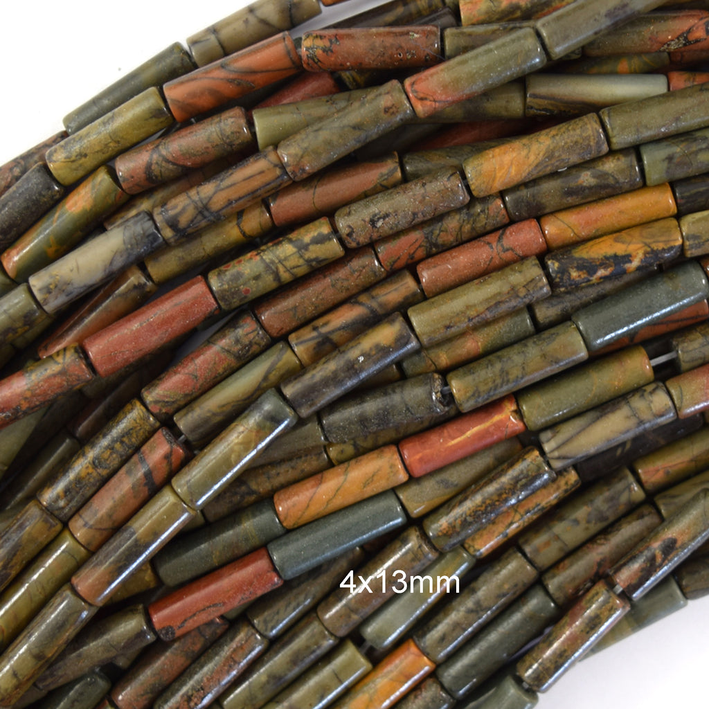 4x13mm natural red creek picasso jasper tube cylinder beads 15" strand 13mm