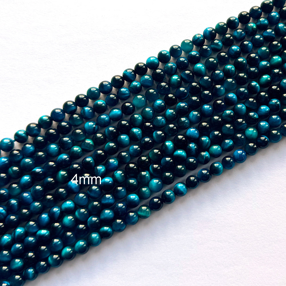 AA Lake Blue Tiger Eye Round Beads 15.5