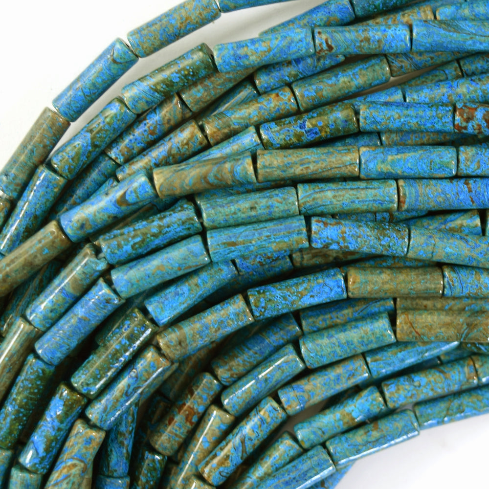 13mm brown blue turquoise tube beads 16