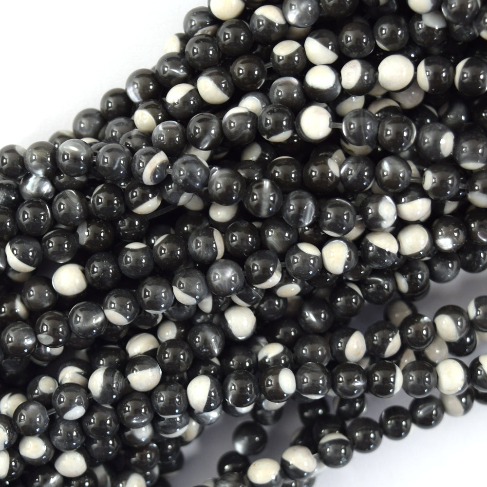 Black Gray Mother Of Pearl MOP Round Beads Gemstone 15.5