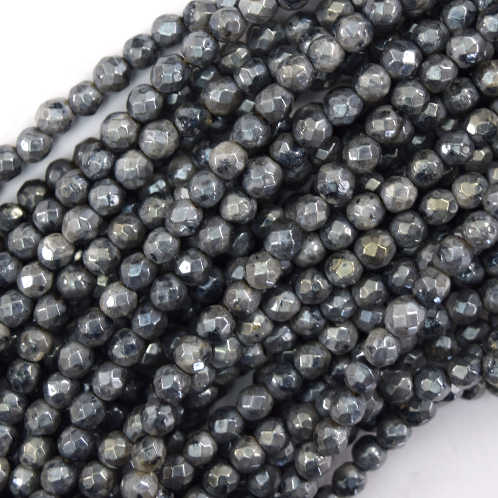 Mystic Titanium Faceted Gray Labradorite Larvikite Round Beads 15