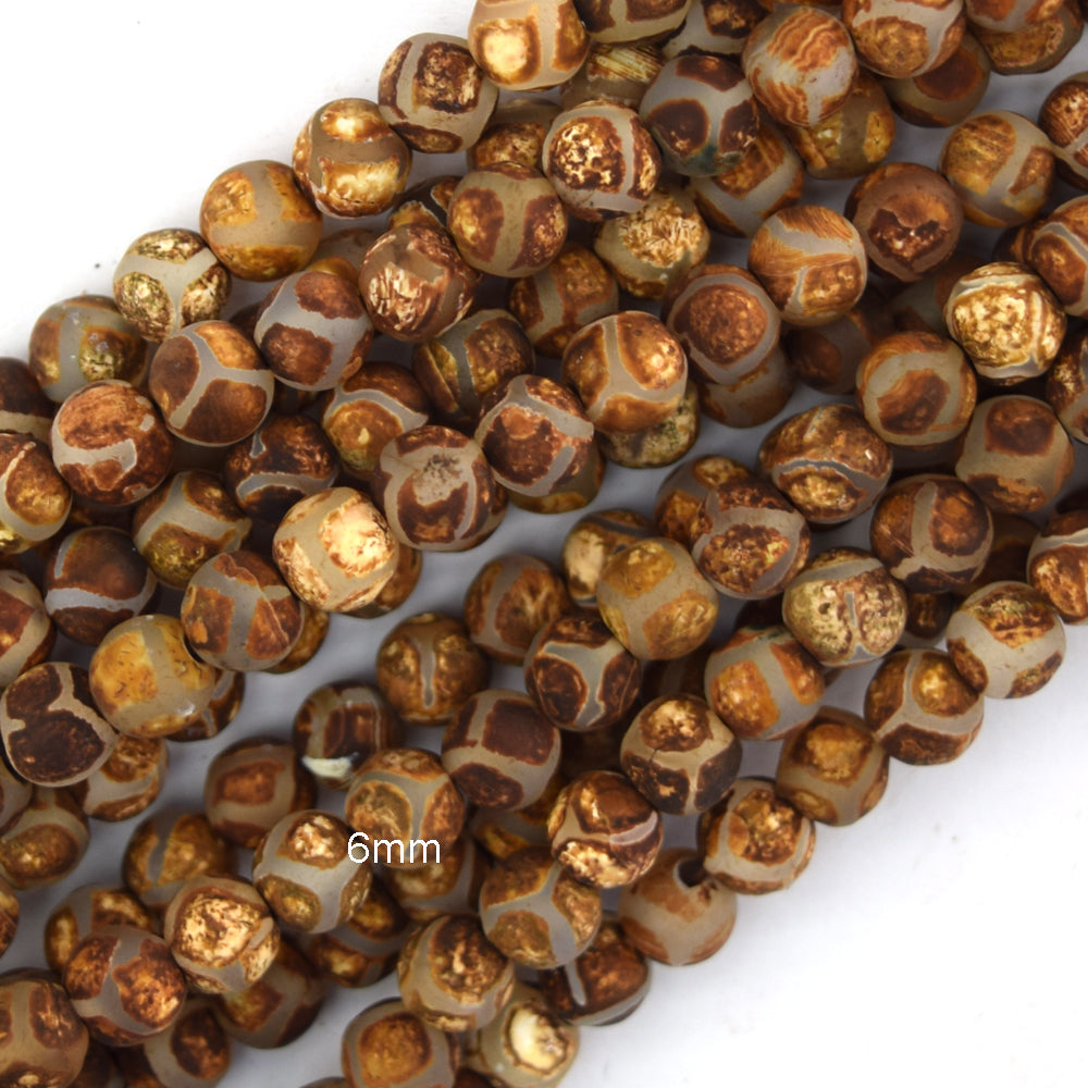 Matte Brown Tibetan DZI Agate Round Beads 14