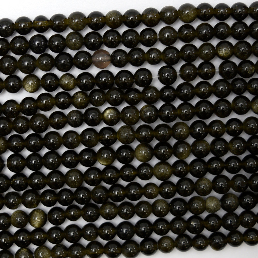 Natural Black Gold Obsidian Round Beads 15.5