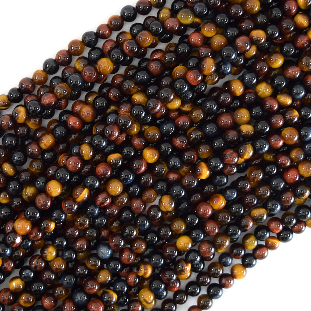 AA Yellow Blue Red Tiger Eye Round Beads 15" Strand 6mm 8mm 10mm