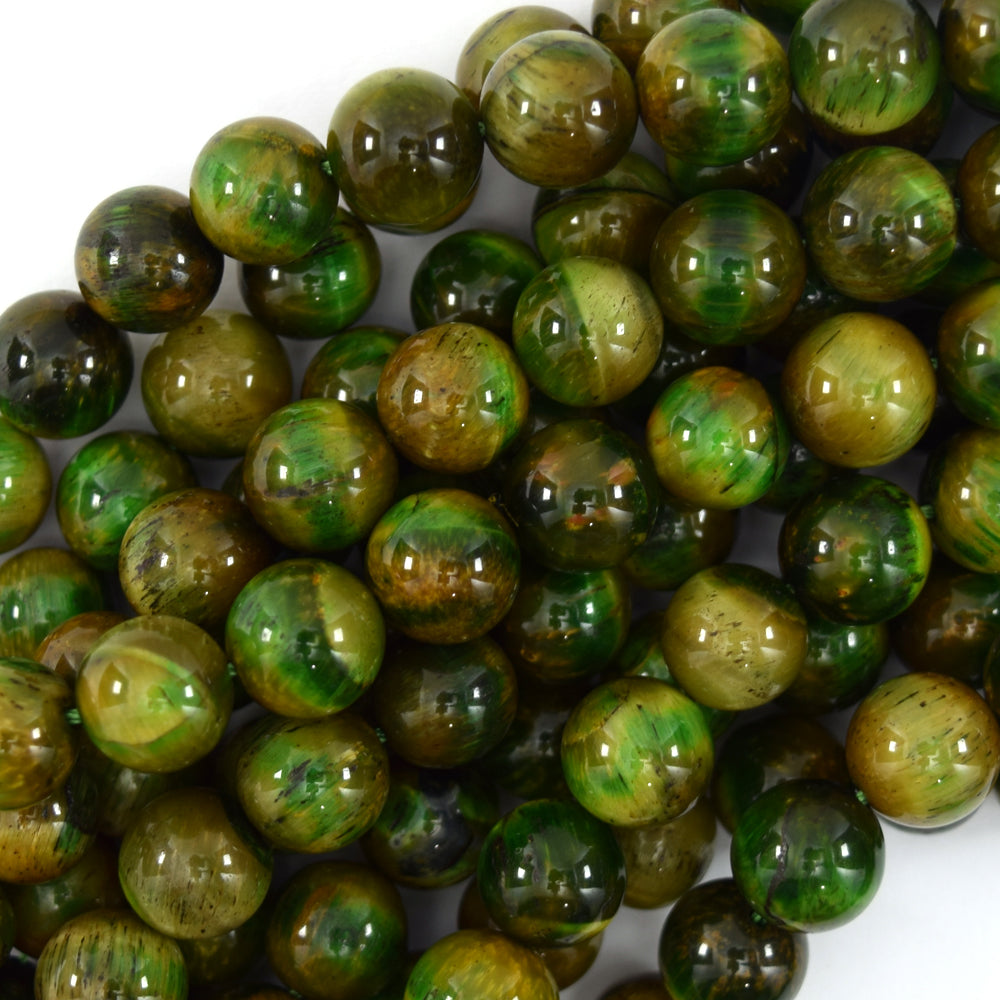AA Apple Green Tiger Eye Round Beads Gemstone 15" Strand 4mm 6mm 8mm 10mm 12mm