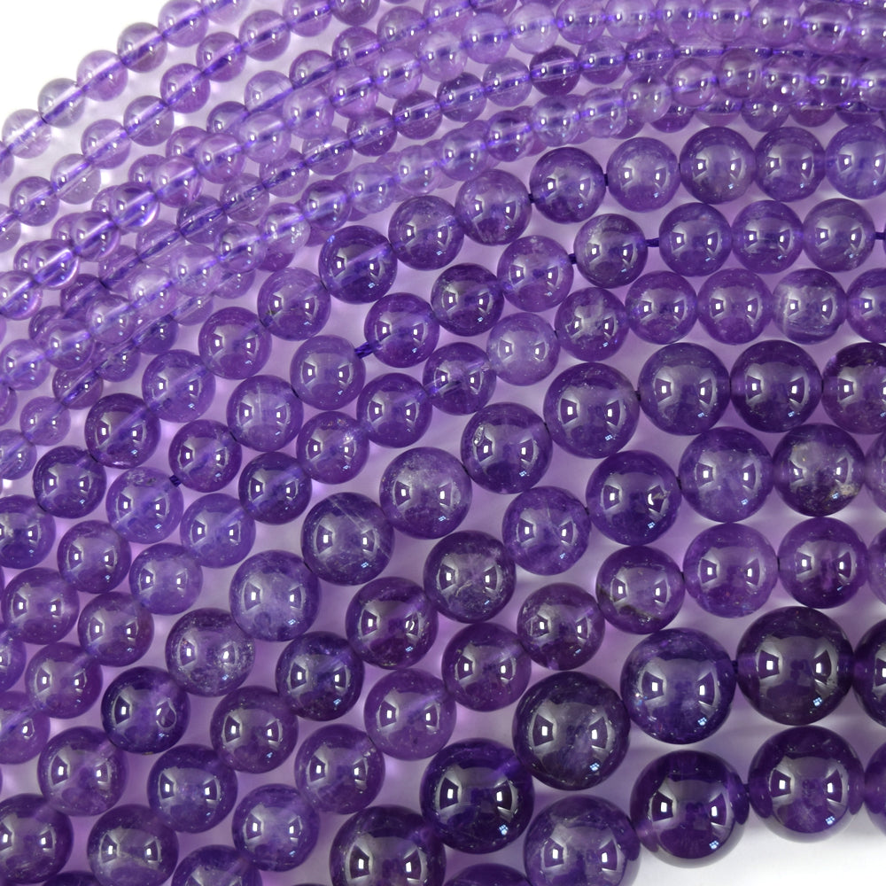 Natural Purple Amethyst Round Beads Gemstone 15" Strand 4mm 6mm 8mm 10mm S1