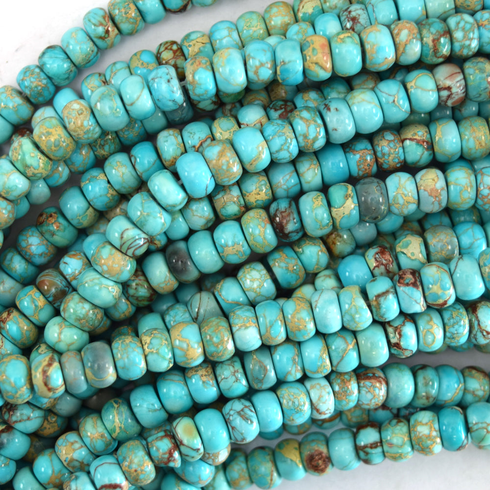 Turquoise Blue Sea Sediment Jasper Rondelle Beads 15.5" 4x6mm 5x8mm 6x10mm