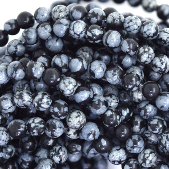 Natural Black Snowflake Obsidian Round Beads 15" Strand 4mm 6mm 8mm 10mm