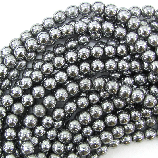 Silver Hematite Round Beads Gemstone 15" Strand 4mm 6mm 8mm 10mm
