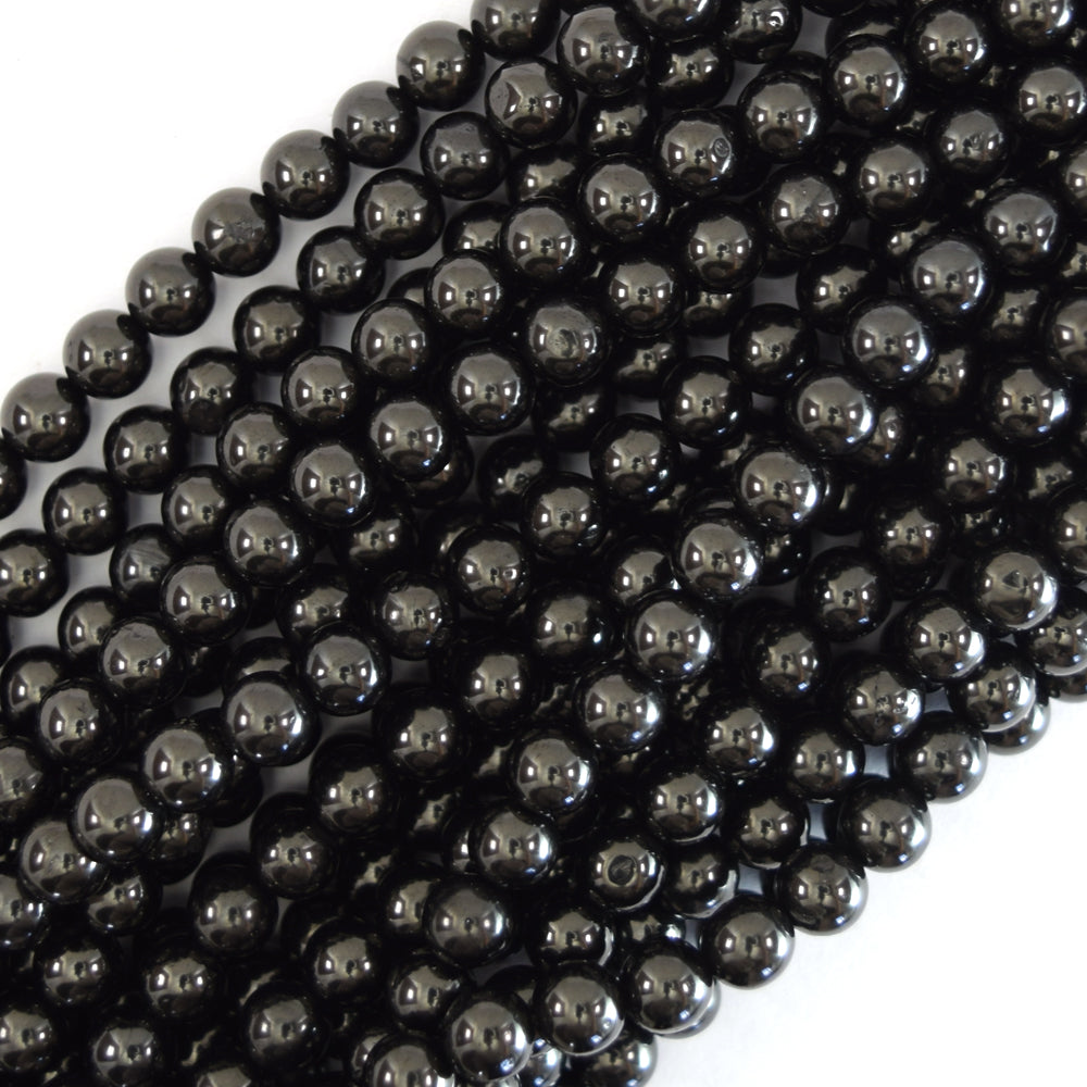 Natural Genuine Black Jet Round Beads Gemstone 15.5