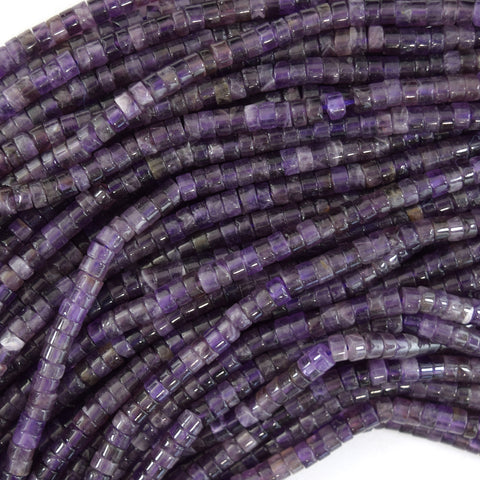 Natural Purple Chevon Amethyst Rondelle Button Beads 15" Strand 4x6mm 5x8mm