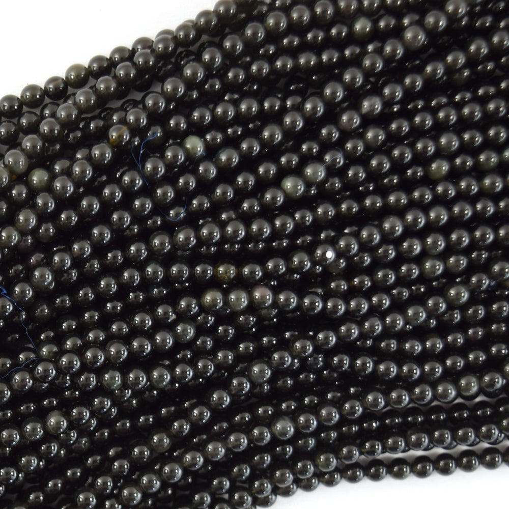 Natural Rainbow Black Obsidian Round Beads 15" Strand 3mm 4mm 6mm 8mm 10mm 12mm