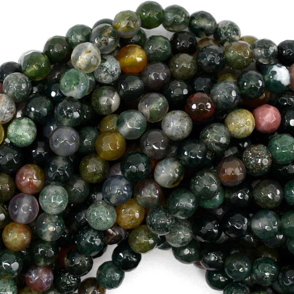 Natural Faceted Indian Agate Round Beads 15
