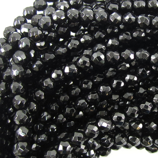 Faceted Black Onyx Round Beads Gemstone 15" Strand 2mm 3mm 4mm 6mm 8mm 10mm 12mm