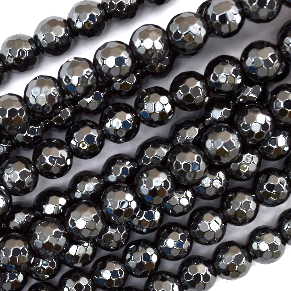 Natural Faceted Hematite Round Beads 15.5" Strand 3mm 4mm 6mm 8mm 10mm