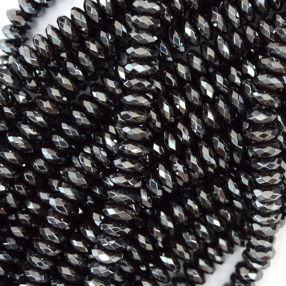 Natural Faceted Hematite Rondelle Button Beads 15.5" Strand 4mm 6mm 8mm 10mm