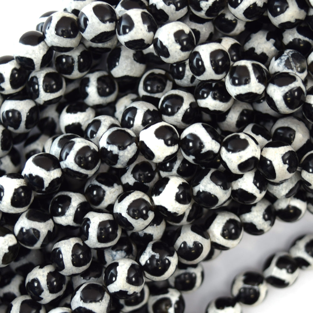 Black White Tibetan DZI Agate Round Beads 15" Strand 6mm 8mm 10mm 12mm Football