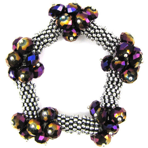 Crystal silver plated daisy stretch bracelet 7" purple
