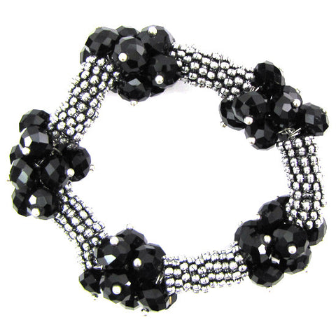 Faceted crystal glass stretch bracelet 7" black