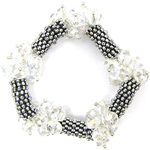 Crystal silver plated daisy stretch bracelet 7" grey