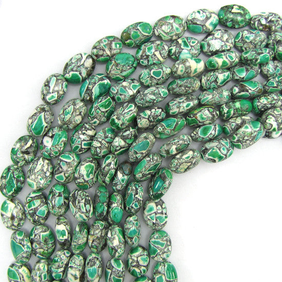 14mm green mosaic flower turquoise flat oval beads 16