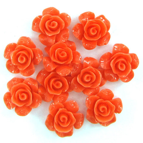 4 17mm synthetic coral carved rose flower pendant bead pink