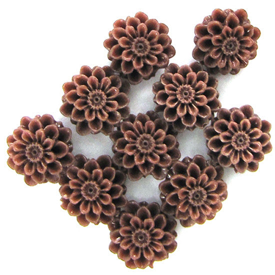 10mm synthetic brown coral carved chrysanthemum flower pendant bead 10pcs