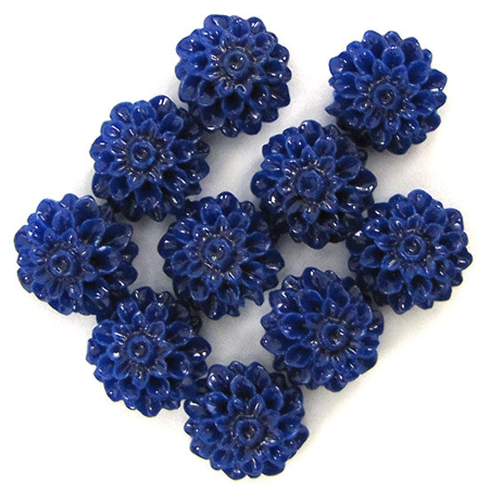 10mm synthetic dk blue coral carved chrysanthemum flower pendant bead 10pcs