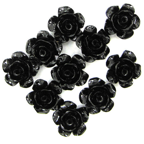 6 10mm synthetic coral carved rose flower pendant bead black