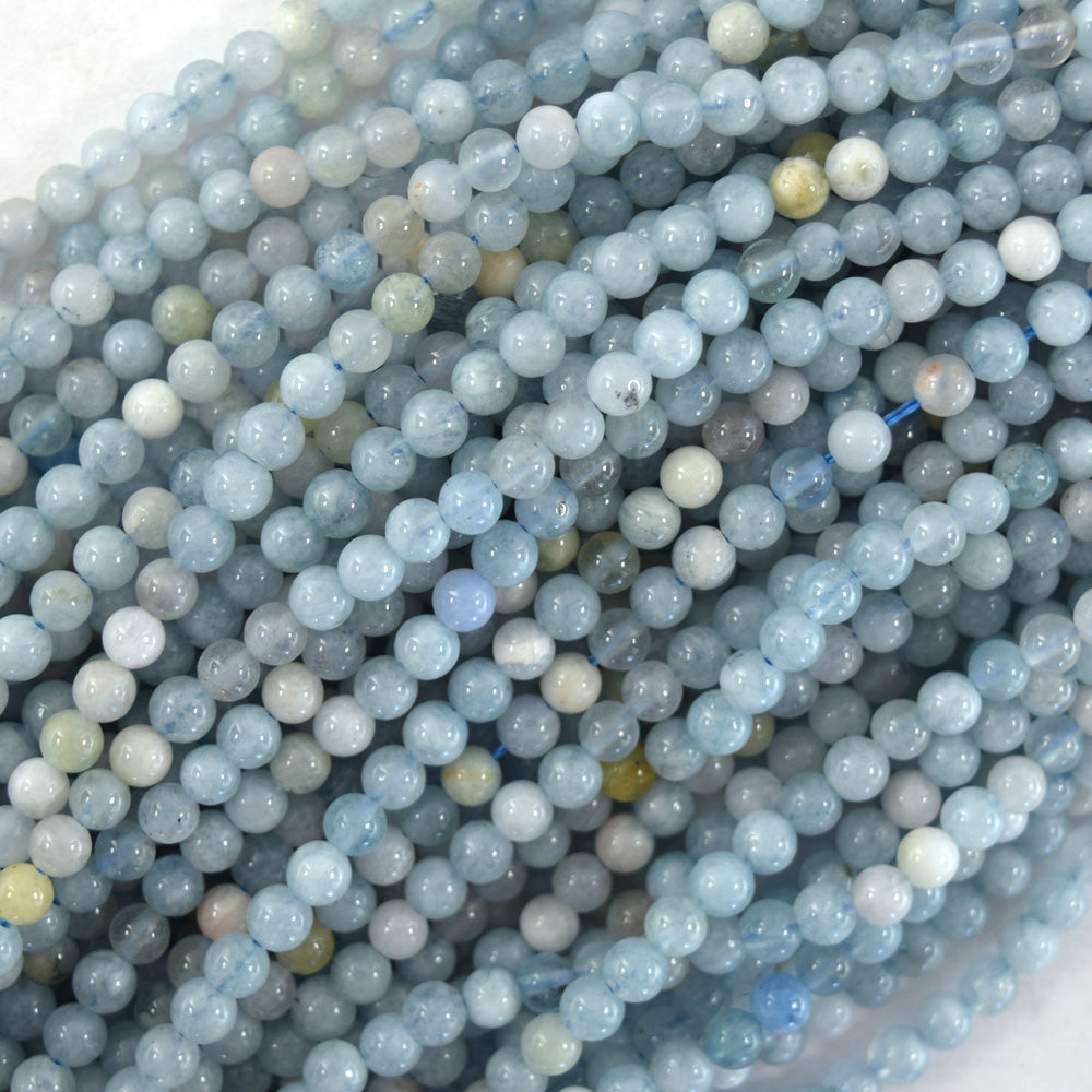 Natural Multicolor Blue Aquamarine Round Beads 15.5" Strand 4mm 6mm 8mm 10mm S1