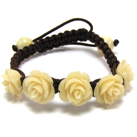 20mm braided adjustable synthetic coral carved barrel bracelet 7" pink