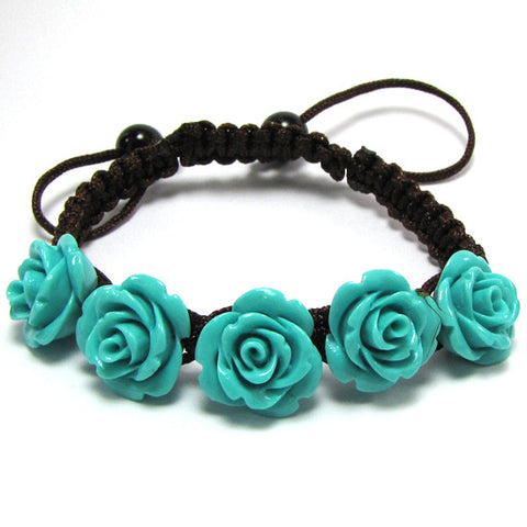 14mm braided adjustable synthetic coral carved rose flower bracelet 7" purple