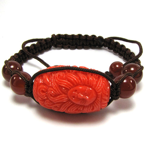 14mm braided adjustable synthetic coral carved rose flower bracelet 7" cream