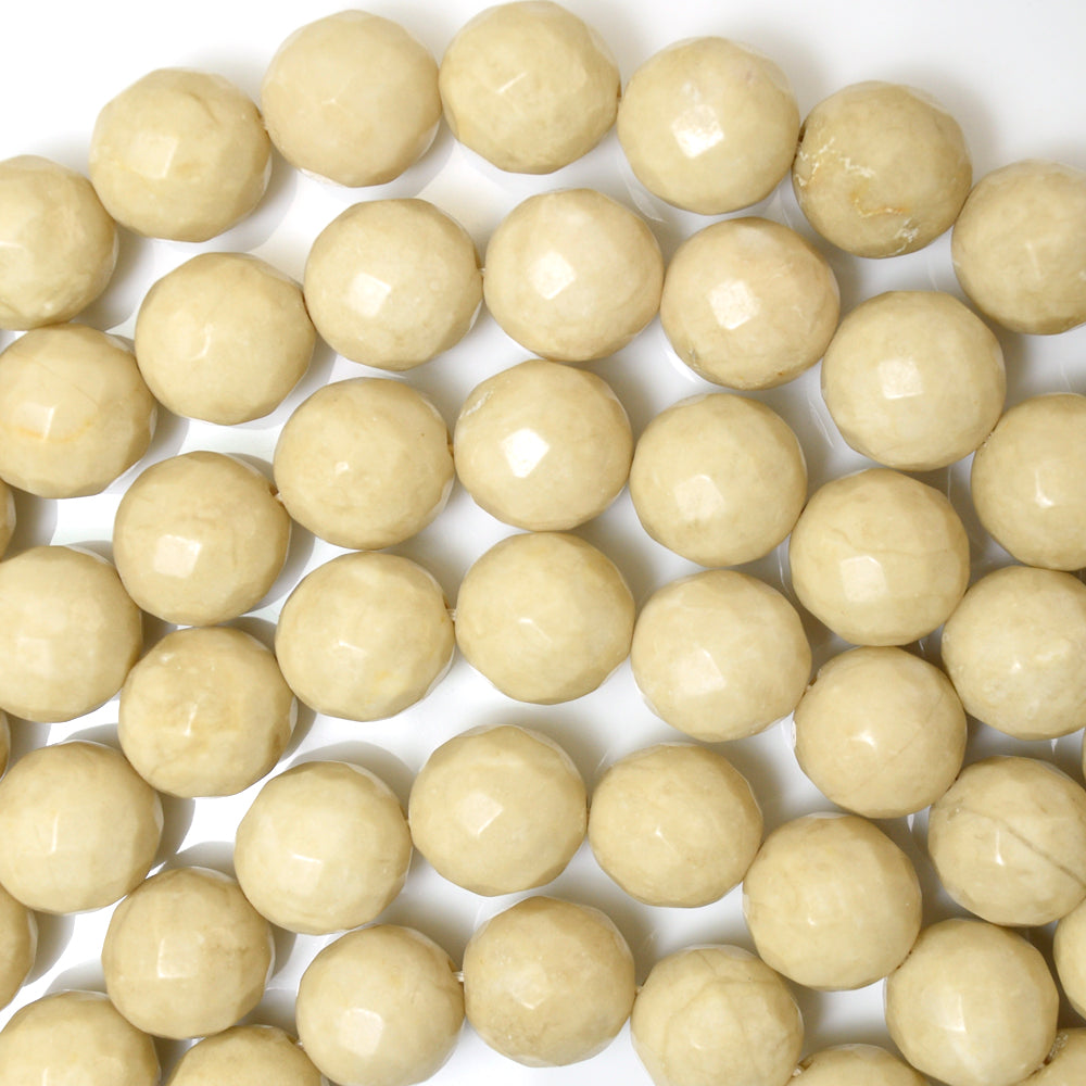 Natural Faceted Cream River Stone Round Beads 15" Strand 6mm 8mm 10mm 12mm