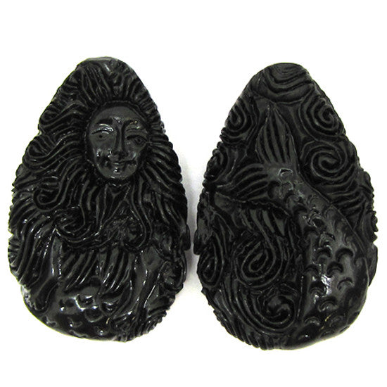 30x48mm synthetic coral carved mermaid pendant bead black