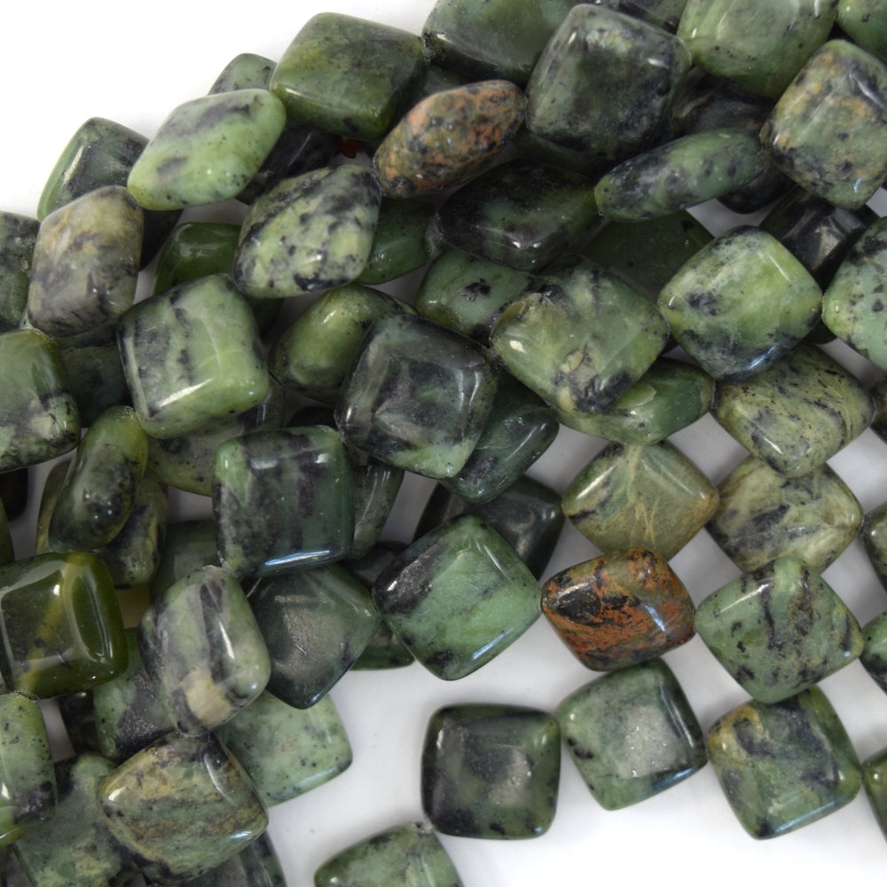 14mm Natural Canadian green jade diamond beads 15
