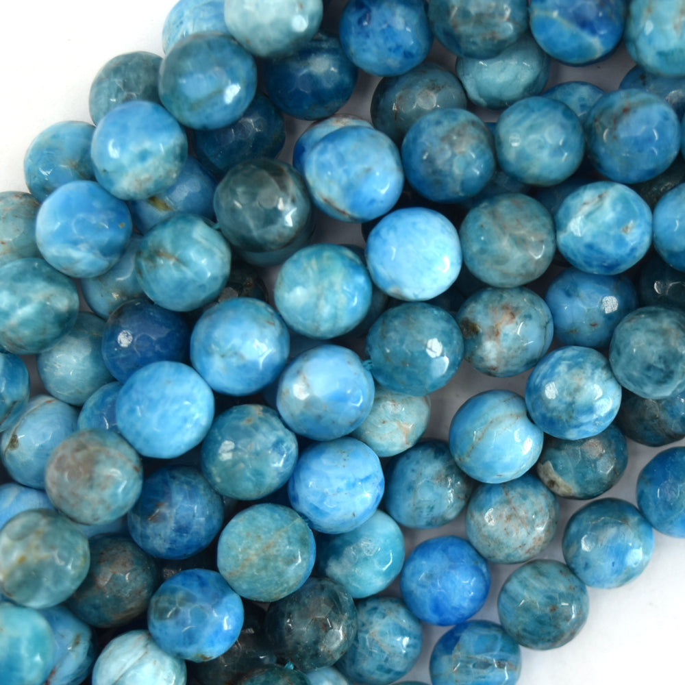 Natural Faceted Blue Apatite Round Beads 15.5" Strand 3mm 4mm