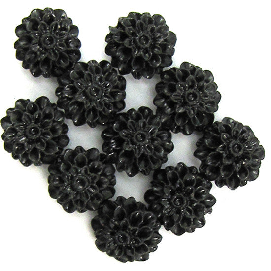 10mm black synthetic coral carved chrysanthemum flower pendant bead 10pcs