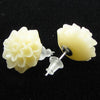 13mm synthetic coral carved chrysanthemum flower earring pair cream