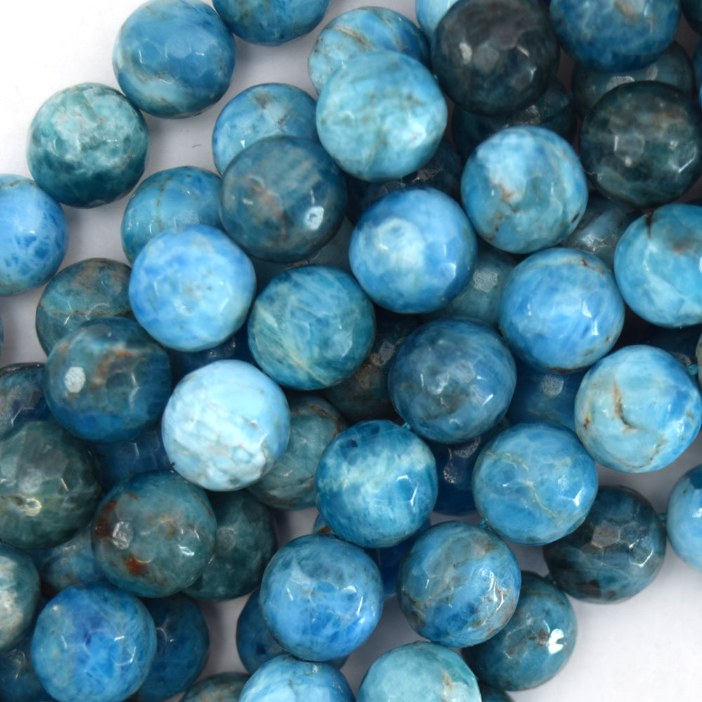 Natural Faceted Blue Apatite Round Beads 15.5" Strand 3mm 4mm